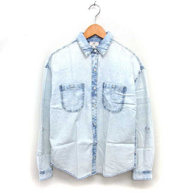 【中古】エージー AG ウォッシュ加工 デニム ステンカラー シャツ ブラウス オーバーサイズ コットン 綿 長袖 XS ライトブルー /NT24 レディース 【ベクトル 古着】 250910