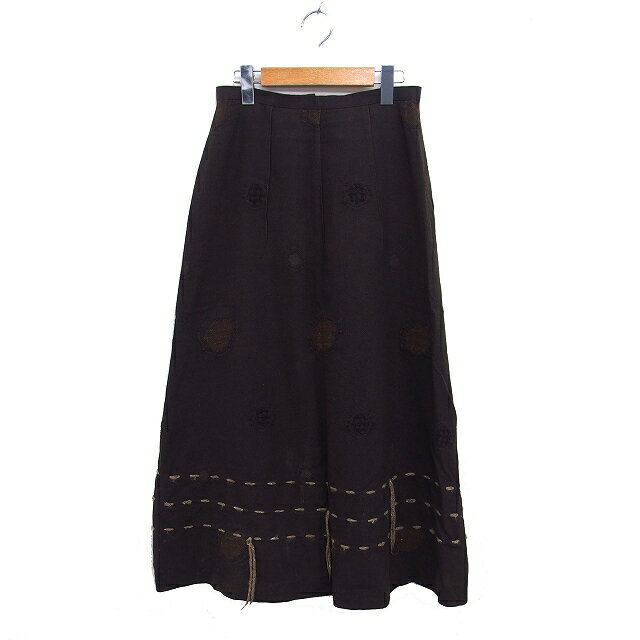 【中古】t.b ティービー センソユニコ フレア マキシ スカート ウール混 刺繍 バックジップ 38 ダークブラウン /NT24 レディース 【ベクトル 古着...