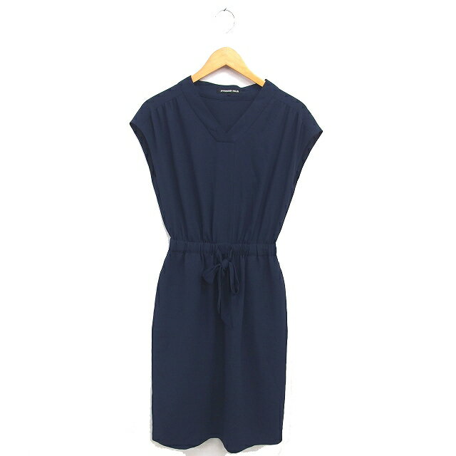 【中古】ストロベリーフィールズ STRAWBERRY-FIELDS ワンピース Vネック ロング プルオーバー リボン フレンチスリーブ ネイビー 紺 /TT レディース 【ベクトル 古着】 250929