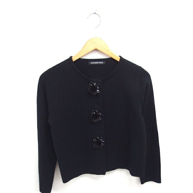 【中古】ストロベリーフィールズ STRAWBERRY-FIELDS カーディガン ニット ビジューボタン ミンクファー 長袖 黒 ブラック /TT レディース 【ベクトル 古着】 250929