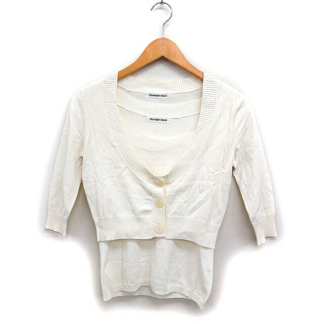 【中古】ストロベリーフィールズ STRAWBERRY-FIELDS アンサンブルニット カーディガン ＆ インナーニット 無地 オフホワイト 白 /FT44 レディース 【ベクトル 古着】 251010