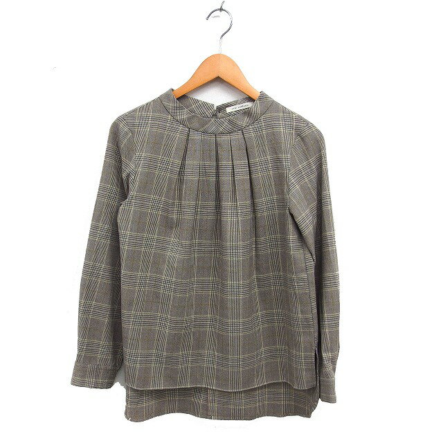 【中古】クリー コンフォルト crie conforto グレンチェック ブラウス タック スリット バックロング 長袖 M ベージュ /NT5 レディース 【ベクトル 古着】 251126