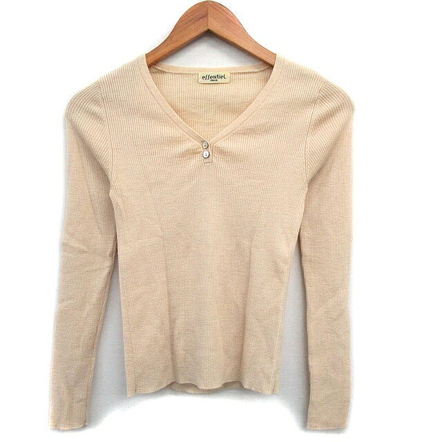 Three-Quarter Knit - 【中古】ヒロコビス HIROKO BIS essentiel リブ ニット セーター 長袖 Vネック ウール シンプル 9 ベージュ /KT24 レディース 【ベクトル 古着】 260423