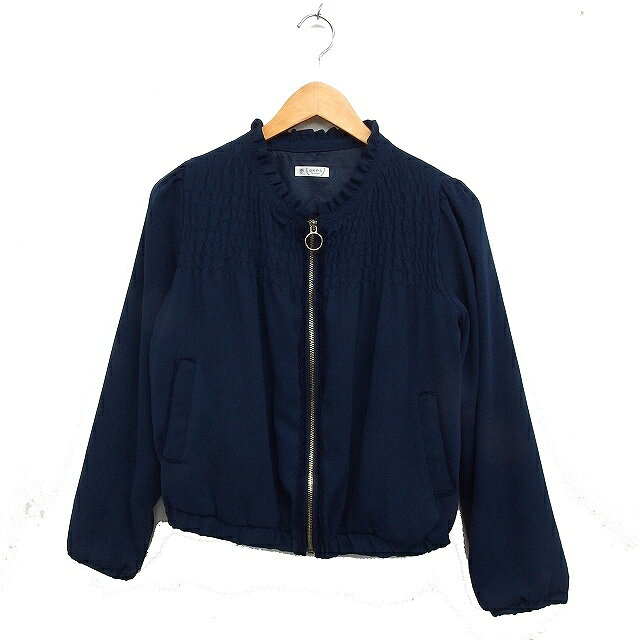 外套 - 【中古】アクシーズファム axes femme ジップアップ ブルゾン ジャンパー フリルネック レース M ネイビー 紺 /FT6 レディース 【ベクトル 古着】 260529