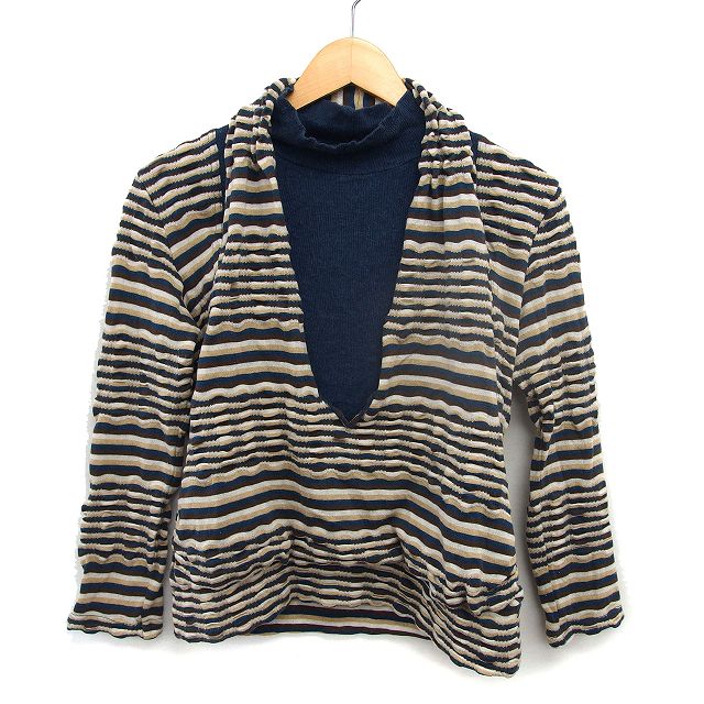 【中古】エル ELLE マタニティウェア ボーダー ニット カットソー 授乳口 ハイネッ...