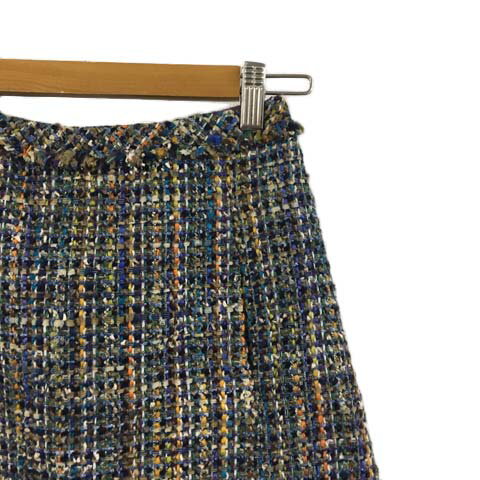 【中古】ロペ ROPE スカート 台形 ミニ ツイード調 ラメ マルチカラー 36 ベージュ 青 ブルー レディース 【ベクトル 古着】 231222