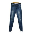 【中古】ジーナシス JEANASIS パンツ デニム ジーンズ スキニー ロング ジップフライ ダメージ加工 カットオフ S 紺 青 ネイビー ブルー レディース 【ベクトル 古着】 240129(4)