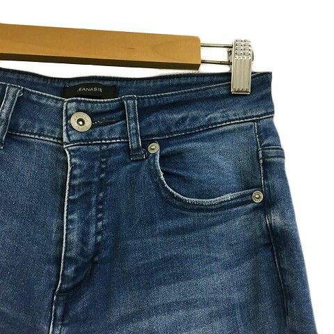 【中古】ジーナシス JEANASIS パンツ デニム ジーンズ スキニー ロング ジップフライ ダメージ加工 カットオフ S 紺 青 ネイビー ブルー レディース 【ベクトル 古着】 240129