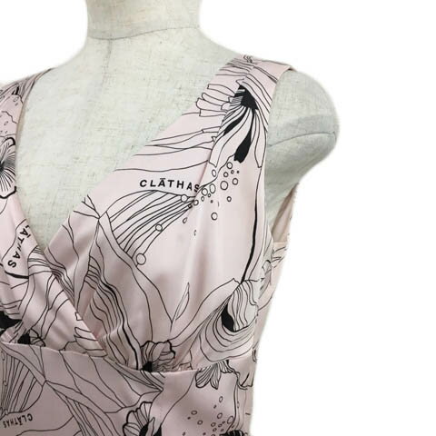 【中古】クレイサス CLATHAS ワンピース Iライン マーメイド ひざ丈 総柄 花柄 ロゴ ノースリーブ 38 ピンク 黒 ブラック レディース 【ベクトル 古着】 240513