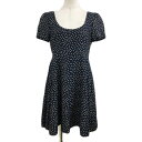 【中古】ジルスチュアート JILL STUART ワンピース チュニック Aライン フレア ミニ レースアップ 水玉 ドット 半袖 2 紺 ベージュ ネイビー レディース 【ベクトル 古着】 240510(4)