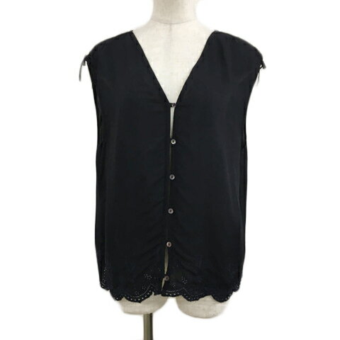 【中古】ミミ&ロジャー mimi&roger ブラウス シャツ Vネック パンチングレース リボン シアー 透け感 ..