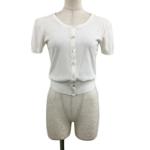 【中古】イネド INED カーディガン サマーニット クルーネック ショート丈 無地 半袖 7 白 ホワイト レディース 【ベクトル 古着】 240603