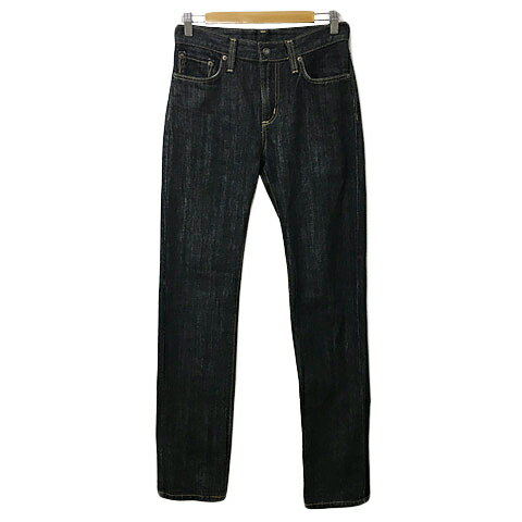 【中古】エドウィン EDWIN パンツ デニム ジーンズ ストレート ロング ジップフライ 27 黒 グレー ブラック レディース 【ベクトル 古着】 240628