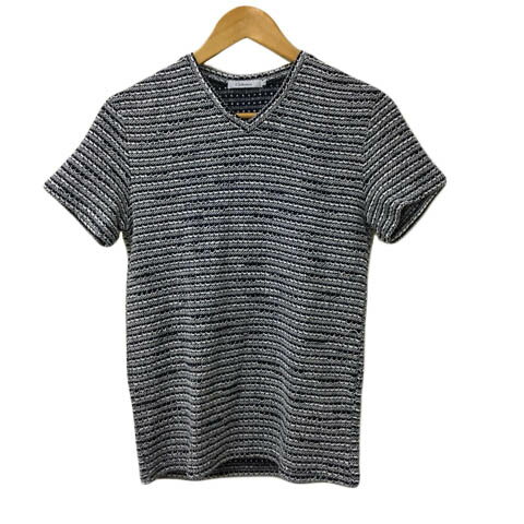 【中古】コレクティブ Collective セーター ニット プルオーバー Vネック ボーダー 半袖 S 白 紺 ホワイト ネイビー メンズ 【ベクトル 古着】 240730