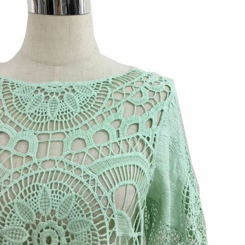 【中古】オットー OTTO Collection チュニック プルオーバー ラウンドネック 透け感 レース 透かし編み 七分袖 M/L 緑 黄緑 グリーン ライトグリーン レディース 【ベクトル 古着】 240726