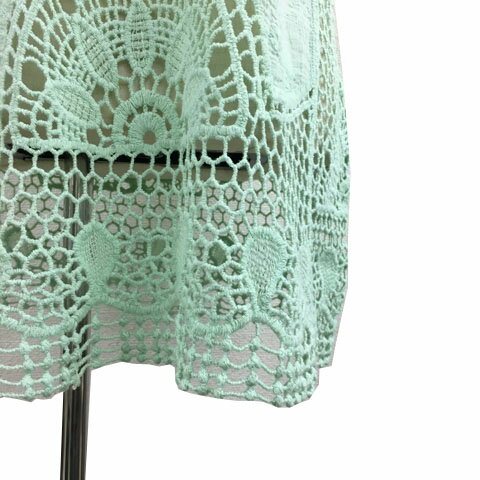 【中古】オットー OTTO Collection チュニック プルオーバー ラウンドネック 透け感 レース 透かし編み 七分袖 M/L 緑 黄緑 グリーン ライトグリーン レディース 【ベクトル 古着】 240726