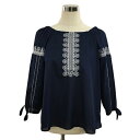 【中古】ナチュラルビューティーベーシック NATURAL BEAUTY BASIC ブラウス カットソー プルオーバー ボートネック 刺繍 エンブロイダリー 長袖 M 紺 白 ネイビー ホワイト レディース 【ベクトル 古着】 240724(4)
