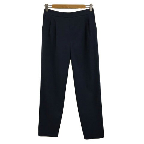 【中古】ドゥクラッセ DoCLASSE パンツ テーパード ロング タック リネン混 ウエストゴム 無地 9 紺 ネイビー レディース 【ベクトル 古着】 240816