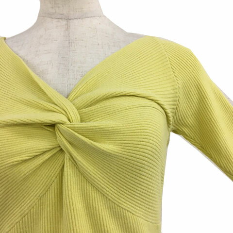 【中古】マーキュリーデュオ MERCURYDUO カットソー ニット プルオーバー Vネック ツイスト リブ 無地 五分袖 F 黄 イエロー レディース 【ベクトル 古着】 240911