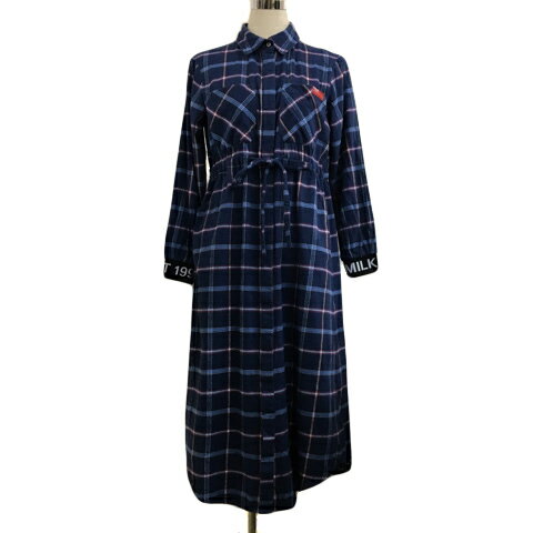 【中古】ミルクフェド MILKFED. ワンピース シャツワンピ Aライン フレア ロング チェック 比翼仕立て リボン ロゴ 長袖 ONE 紺 ピンク ネイビー レディース 【ベクトル 古着】 241031 【中古】ミルクフェド MILKFED. ワンピース シャツワンピ Aライン フレア ロング チェック 比翼仕立て リボン ロゴ 長袖 ONE 紺 ピンク ネイビー レディース 【ベクトル 古着】 241031