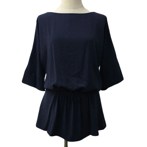 【中古】スタニングルアー STUNNING LURE チュニック カットソー ブラウス プルオーバー ボートネック ペプラム 無地 七分袖 F 紺 ネイビー レディース 【ベクトル 古着】 240911