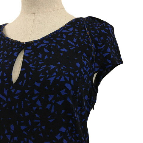 【中古】コントワーデコトニエ COMPTOIR DES COTONNIERS ワンピース Aライン フレア ギャザー ミニ 総柄 半袖 36 青 黒 ブルー ブラック レディース 【ベクトル 古着】 250430