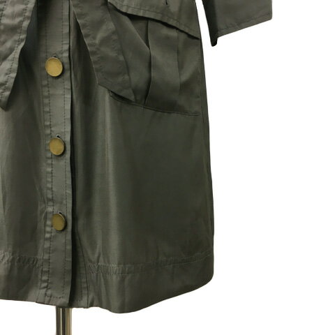 【中古】22オクトーブル 22 OCTOBRE シャツワンピース ワンピース Iライン ミニ ロールアップ サテン ウエストリボン 七分袖 40 緑 グリーン レディース 【ベクトル 古着】 241009