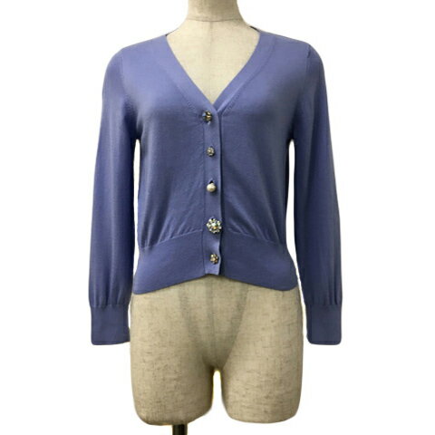 【中古】スナイデル SNIDEL カーディガン ニット Vネック ショート丈 無地 ビジュー 七分袖 F 水色 紫 パープル レディース 【ベクトル 古着】 240917