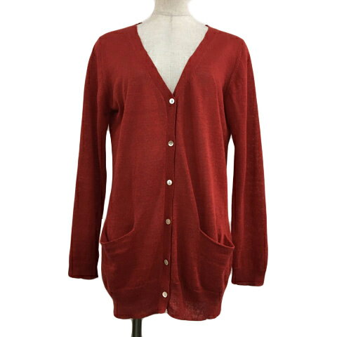 【中古】スピック&スパン Spick&Span カーディガン ニット Vネック 無地 リネン 長袖 赤 レッド レディース 【ベクトル 古着】 241015