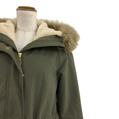 【中古】エフデ ef-de コート モッズ 中綿 ジップアップ スタンドカラー フード ライナー ボア ドロスト ファー フォックス ナイロン 無地 長袖 7 緑 グリーン レディース 【ベクトル 古着】 241023