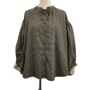 【中古】アプレジュール apres jour ブラウス シャツ リボン チェック レース ボリュームスリーブ 長袖 LL 茶 ベージュ ブラウン レディース 【ベクトル 古着】 241022(4)