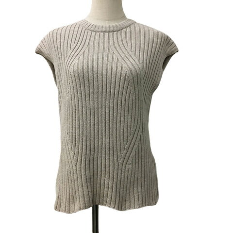 【中古】ザラ ZARA ベスト ニット プルオーバー クルーネック リブ 無地 ノースリーブ USA L ベージュ レディース 【ベクトル 古着】 241016