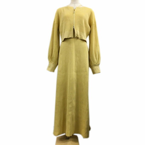 【中古】ミスティック mystic セットアップ ジャケット ノーカラー ショート ダブルジップ 長袖 ワンピース キャミワンピ Aライン ロング ニット リブ...