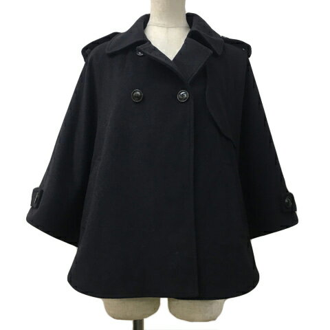 【中古】フレームワーク Framework ポンチョ ジャケット コート ステンカラー ダブル ショート ウール 無地 タック 七分袖 36 紺 ネイビー レディース 【ベクトル 古着】 241226