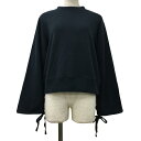 【中古】ミラオーウェン Mila Owen トレーナー スウェット プルオーバー クルーネック 無地 シャーリング リボン 長袖 0 黒 ブラック レディース ...