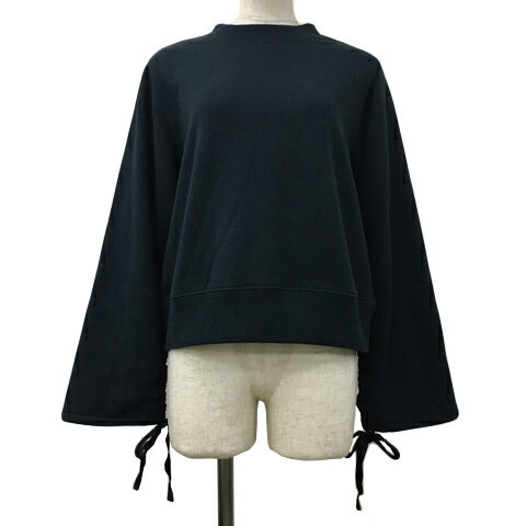 【中古】ミラオーウェン Mila Owen トレーナー スウェット プルオーバー クルーネック 無地 シャーリング リボン 長袖 0 黒 ブラック レディース 【ベクトル 古着】 241218