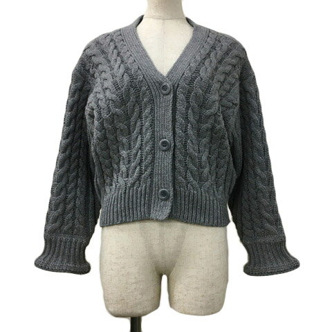 【中古】ストロベリーフィールズ STRAWBERRY-FIELDS カーディガン ニット Vネック ケーブル 無地 長袖 グレー レディース 【ベクトル 古着】 250218