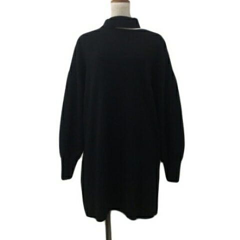 【中古】スライ SLY ワンピース チュニック ニット Iライン ミニ モックネック カットアウト 無地 長袖 2 黒 ブラック レディース 【ベクトル 古着】 241223