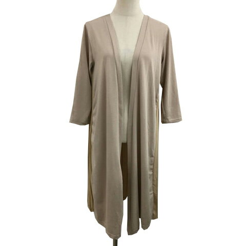 【中古】シューラルー SHOO・LA・RUE カーディガン 前開き ロング 切替 プリーツ ロールアップ バイカラー 無地 長袖 M ベージュ ピンク レディース 【ベクトル 古着】 250110