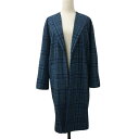 【中古】ダブルクローゼット w closet コート ノーカラー ロング チェック ウール 前開き ドロップショルダー 長袖 F 青 水色 ブルー ライトブルー レディース 【ベクトル 古着】 250130