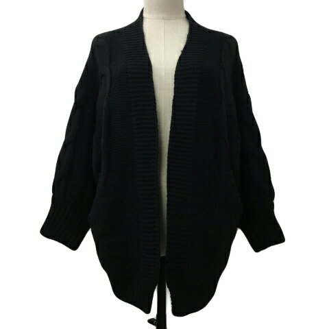【中古】チャコクローゼット Chaco closet カーディガン ニット 前開き 無地 ケーブル編み ローゲージ 長袖 FREE 黒 ブラック レディース 【ベクトル 古着】 250116