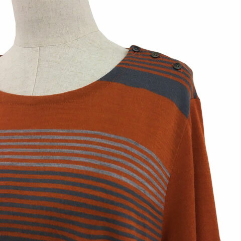 【中古】シンプルライフ SIMPLE LIFE チュニック セーター ニット プルオーバー ラウンドネック ウール ボーダー 長袖 オレンジ グレー レディース 【ベクトル 古着】 250228