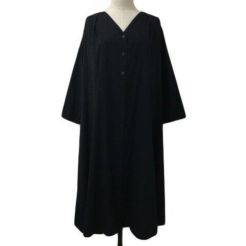 【中古】ジュノア JUNOAH ワンピース シャツワンピ Aライン フレア ロング オーバーサイズ 無地 長袖 1 黒 ブラック レディース 【ベクトル 古着】 250328