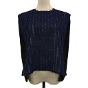 【中古】デザインワークス DESIGNWORKS ブラウス カットソー プルオーバー クルーネック 切替 シアー フレンチスリーブ 38 紺 黒 ネイビー ブラック レディース 【ベクトル 古着】 250401