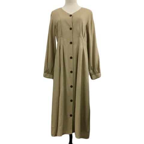 【中古】ダブルクローゼット w closet ワンピース シャツワンピース Aライン フレア ロング タック リネン 無地 長袖 F ベージュ レディース 【ベクトル 古着】 250318