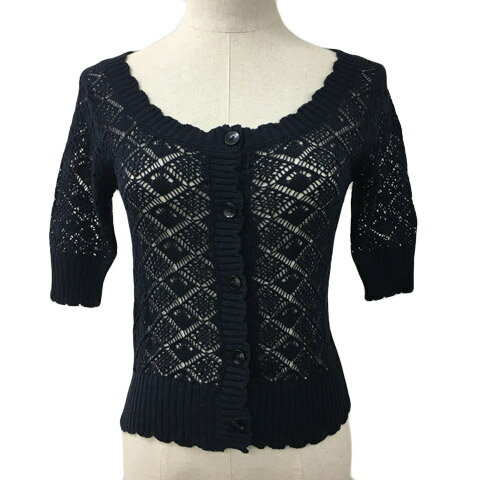 【中古】未使用品 ジルバイジルスチュアート JILL by JILLSTUART カーディガン ニット ラウンドネック 透かし編み 五分袖 FR 紺 ネイビー レディース 【ベクトル 古着】 250404