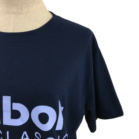 【中古】リーボック Reebok CLASSIC Tシャツ プルオーバー ラウンドネック ショート丈 ロゴ プリント 半袖 L 紺 ネイビー レディース 【ベクトル 古着】 250522
