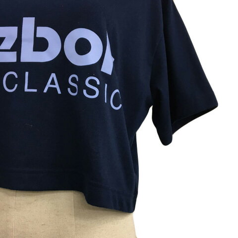 【中古】リーボック Reebok CLASSIC Tシャツ プルオーバー ラウンドネック ショート丈 ロゴ プリント 半袖 L 紺 ネイビー レディース 【ベクトル 古着】 250522