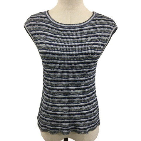 【中古】ストロベリーフィールズ STRAWBERRY-FIELDS セーター ニット サマー ラウンドネック プルオーバー マルチボーダー マルチカラー ノースリーブ グレー 紺 ネイビー レディース 【ベクトル 古着】 250530