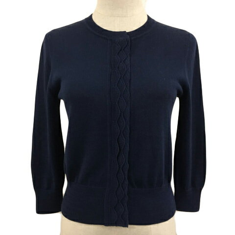 【中古】シビラ SYBILLA カーディガン ニット ラウンドネック 無地 七分袖 M 紺 ネイビー レディース 【ベクトル 古着】 250530